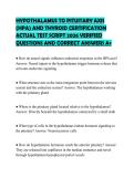 YPOTHALAMUS TO PITUITARY AXIS &lpar;HPA&rpar; AND THYROID CERTIFICATION ACTUAL TEST SCRIPT 2026 VERIFIED QUESTIONS AND CORRECT ANSWERS A&plus;