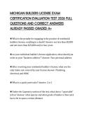 MICHIGAN BUILDERS LICENSE EXAM CERTIFICATION EVALUATION TEST 2026 FULL QUESTIONS AND CORRECT ANSWERS ALREADY PASSED GRADED A&plus;