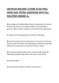 MICHIGAN BUILDERS LICENSE EXAM FINAL PAPER 2026 TESTED QUESTIONS WITH FULL SOLUTION GRADED A&plus;