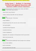 Patho Exam 7 - Module 13&colon; Oncology  Verified and Updated Questions and  Answers &lpar;100&percnt; Correct Answers&rpar; 