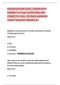 RADON REVIEW QUIZ 3 EXAM WITH CORRECT ACTUAL QUESTIONS AND CORRECTLY WELL DEFINED ANSWERS LATEST ALREADY GRADED A&plus;