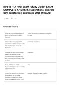 Intro to PTA Final Exam "Study Guide" EXAM &lpar;COMPLETE ANSWERS elaborations&rpar; answers 100&percnt; satisfaction guarantee 2026 UPDATE&excl;