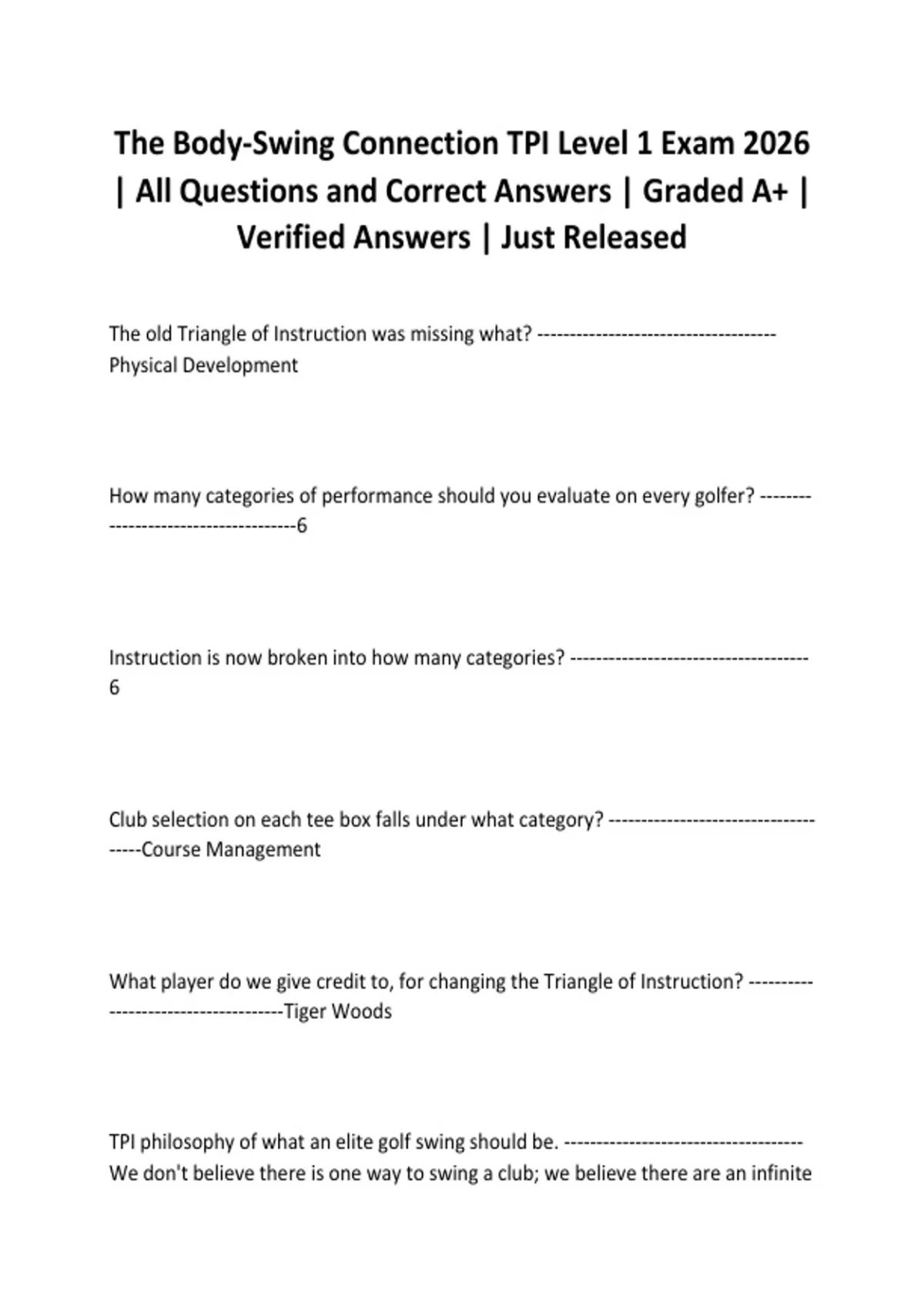 Tpi Level 1 Screen.pdf The Body-Swing Connection TPI Level 1 Exam 2026 | All Questions and ...