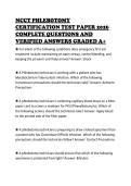 NCCT PHLEBOTOMY CERTIFICATION TEST PAPER 2026 COMPLETE QUESTIONS AND VERIFIED ANSWERS GRADED A&plus;