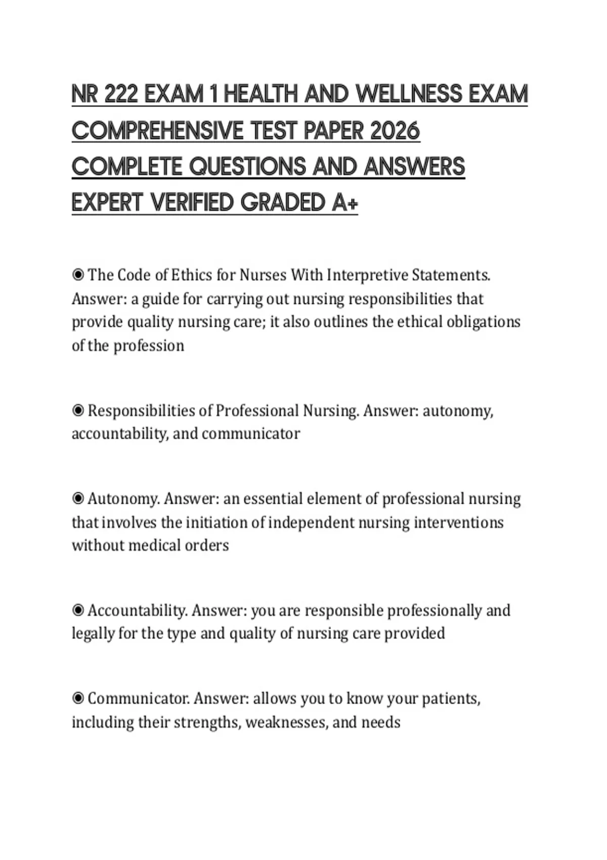 NR 222 EXAM 1 HEALTH AND WELLNESS EXAM COMPREHENSIVE TEST PAPER 2026 ...