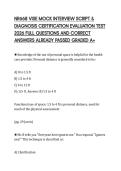 NR668 VISE MOCK INTERVIEW SCRIPT & DIAGNOSIS CERTIFICATION EVALUATION TEST 2026 FULL QUESTIONS AND CORRECT ANSWERS ALREADY PASSED GRADED A&plus;