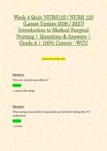 Week 4 Quiz&colon; NURS120 &sol; NURS 120 &lpar;Latest Update 2026 &sol; 2027&rpar; Introduction to Medical Surgical Nursing &vert; Questions & Answers &vert; Grade A &vert; 100&percnt; Correct - WCU