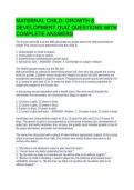 MATERNAL CHILD&colon; GROWTH & DEVELOPMENT QUIZ QUESTIONS WITH COMPLETE ANSWERS