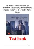 TEST BANK For Financial Markets And Institutions 8th Edition By Anthony Saunders &vert; Verified Chapter's 1 - 25 &vert; Complete Newest Version