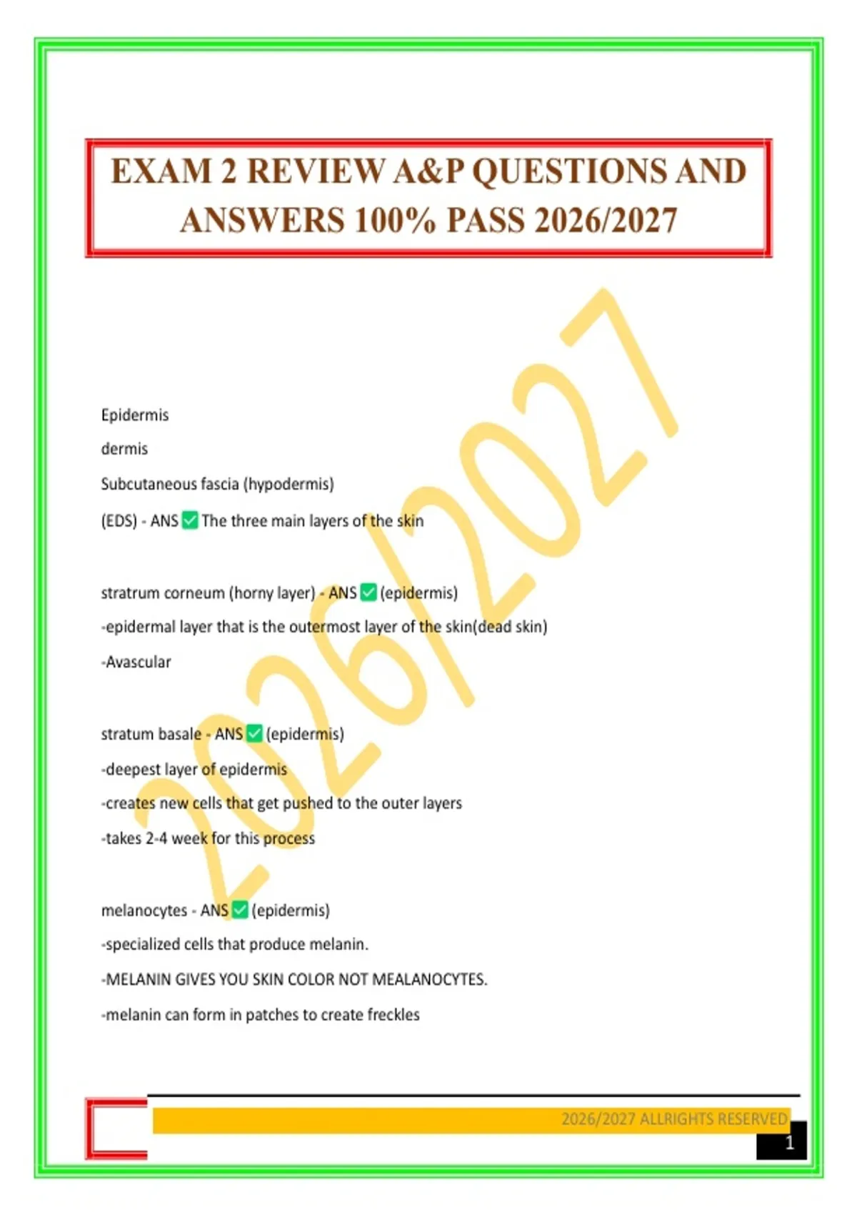 Sample P Question EXAM 2 REVIEW A&P QUESTIONS AND ANSWERS 100% PASS 2026/2027 - A&P ...