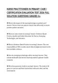 NURSE PRACTITIONERS IN PRIMARY CARE I CERTIFICATION EVALUATION TEST 2026 FULL SOLUTION QUESTIONS GRADED A&plus;