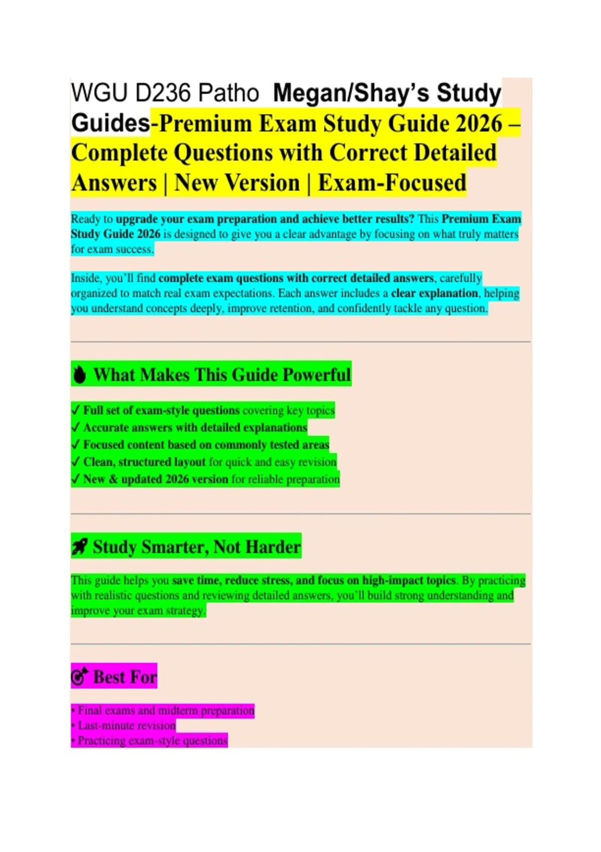 WGU D236 Pathophysiology FINAL EXAM Study Guide 2026/2027 VERIFIED ...