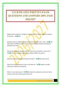 CLUB PILATES WRITTEN EXAM QUESTIONS AND ANSWERS 100&percnt; PASS 2026&sol;2027