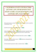 CALIFORNIA STATE CONTRACTORS LICENSE LAW AND BUSINESS TEST STUDY GUIDE&period; EXAM QUESTIONS AND ANSWERS 100&percnt; PASS 2026&sol;2027
