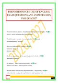 PREPOSITIONS CPE USE OF ENGLISH&period; EXAM QUESTIONS AND ANSWERS 100&percnt; PASS 2026&sol;2027