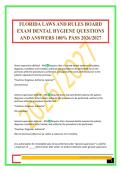 FLORIDA LAWS AND RULES BOARD EXAM DENTAL HYGIENE QUESTIONS AND ANSWERS 100&percnt; PASS 2026&sol;2027