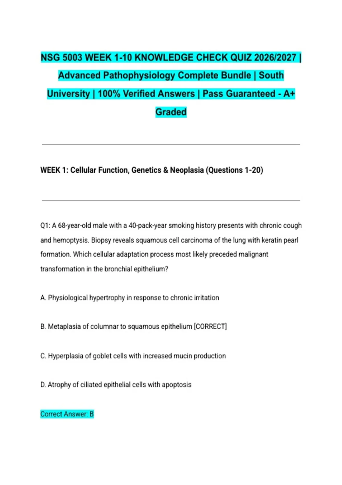 NSG 5003 WEEK 1-10 KNOWLEDGE CHECK QUIZ 2026/2027 | Advanced ...