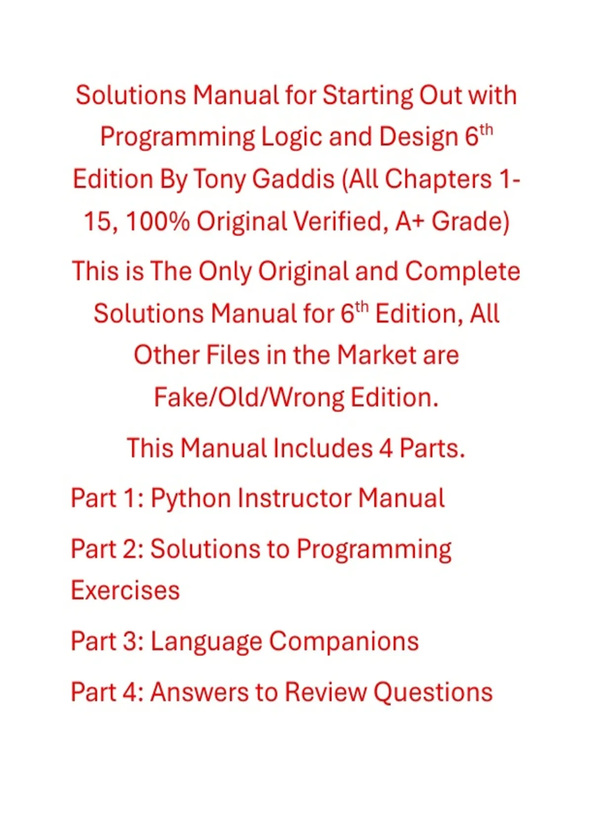 Answer Manual Starting Out with Programming Logic and Design 6th Edition By Tony Gaddis ...