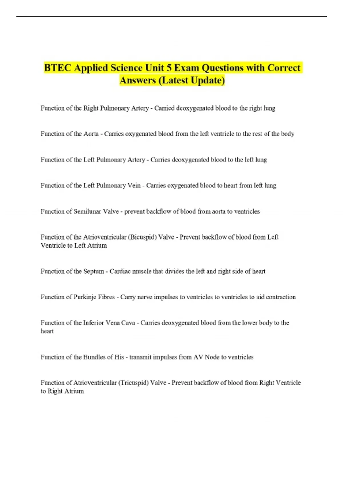 BTEC Applied Science Unit 5 Exam Questions with Correct Answers (Latest ...