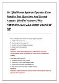Certified Power Systems Operator Exam  Practice Test  Questions And Correct  Answers &lpar;Verified Answers&rpar; Plus  Rationales 2026 Q&A Instant Download  Pdf 