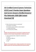 ISA Certified Control Systems Technician  &lpar;CCST&rpar; Level I Practice Exam Questions  And Correct Answers &lpar;Verified Answers&rpar;  Plus Rationales 2026 Q&A Instant  Download Pdf 