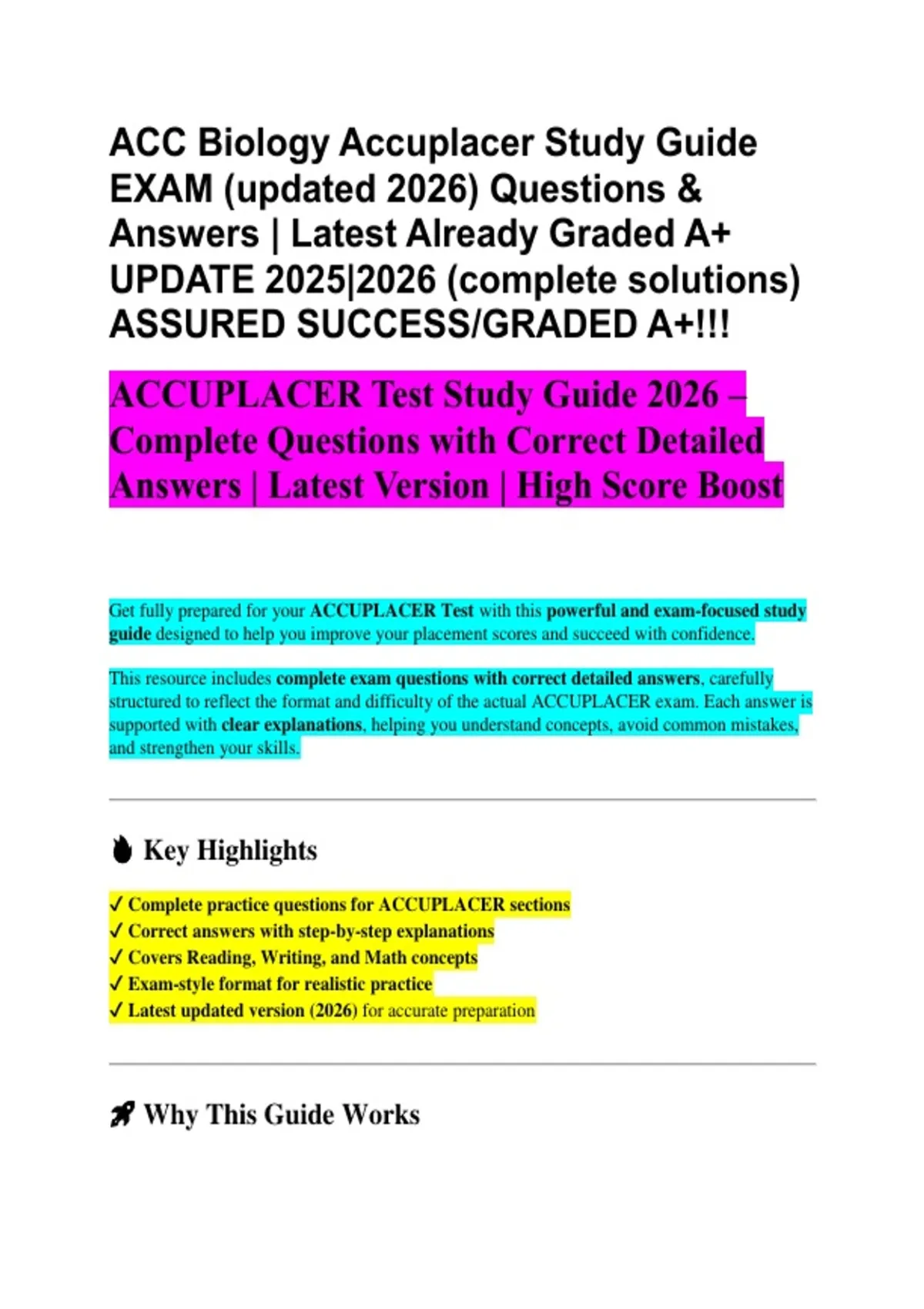 ACCUPLACER Biology Exam Study Guide 2026 | Complete Notes, Key Concepts ...