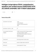 Michigan Jurisprudence EXAM&comma; comprehensive questions and verified answers QUESTIONS WITH ACCURATE ANSWERS &vert; GET IT RIGHT &vert;20252026&excl;