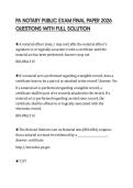 PA NOTARY PUBLIC EXAM FINAL PAPER 2026 QUESTIONS WITH FULL SOLUTION