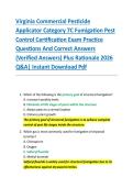 Virginia Commercial Pesticide  Applicator Category 7C Fumigation Pest  Control Certification Exam Practice  Questions And Correct Answers  &lpar;Verified Answers&rpar; Plus Rationale 2026  Q&A&vert; Instant Download Pdf 