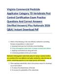 Virginia Commercial Pesticide  Applicator Category 7D Vertebrate Pest  Control Certification Exam Practice  Questions And Correct Answers  &lpar;Verified Answers&rpar; Plus Rationale 2026  Q&A&vert; Instant Download Pdf  