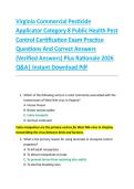 Virginia Commercial Pesticide  Applicator Category 8 Public Health Pest  Control Certification Exam Practice  Questions And Correct Answers  &lpar;Verified Answers&rpar; Plus Rationale 2026  Q&A&vert; Instant Download Pdf 