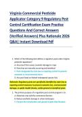 Virginia Commercial Pesticide  Applicator Category 9 Regulatory Pest  Control Certification Exam Practice  Questions And Correct Answers  &lpar;Verified Answers&rpar; Plus Rationale 2026  Q&A&vert; Instant Download Pdf  
