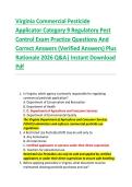 Virginia Commercial Pesticide  Applicator Category 9 Regulatory Pest  Control Exam Practice Questions And  Correct Answers &lpar;Verified Answers&rpar; Plus  Rationale 2026 Q&A&vert; Instant Download  Pdf 