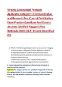 Virginia Commercial Pesticide  Applicator Category 10 Demonstration  and Research Pest Control Certification  Exam Practice Questions And Correct  Answers &lpar;Verified Answers&rpar; Plus  Rationale 2026 Q&A&vert; Instant Download  Pdf  