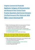 Virginia Commercial Pesticide  Applicator Category 10 Demonstration  and Research Pest Control Exam  Practice Questions And Correct Answers  &lpar;Verified Answers&rpar; Plus Rationale 2026  Q&A&vert; Instant Download Pdf  