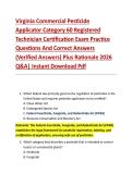 Virginia Commercial Pesticide  Applicator Category 60 Registered  Technician Certification Exam Practice  Questions And Correct Answers  &lpar;Verified Answers&rpar; Plus Rationale 2026  Q&A&vert; Instant Download Pdf 