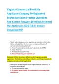 Virginia Commercial Pesticide  Applicator Category 60 Registered  Technician Exam Practice Questions  And Correct Answers &lpar;Verified Answers&rpar;  Plus Rationale 2026 Q&A&vert; Instant  Download Pdf 