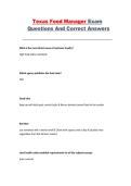 Texas Food Manager Exam &ndash; Practice Questions and Correct Answers Study Guide