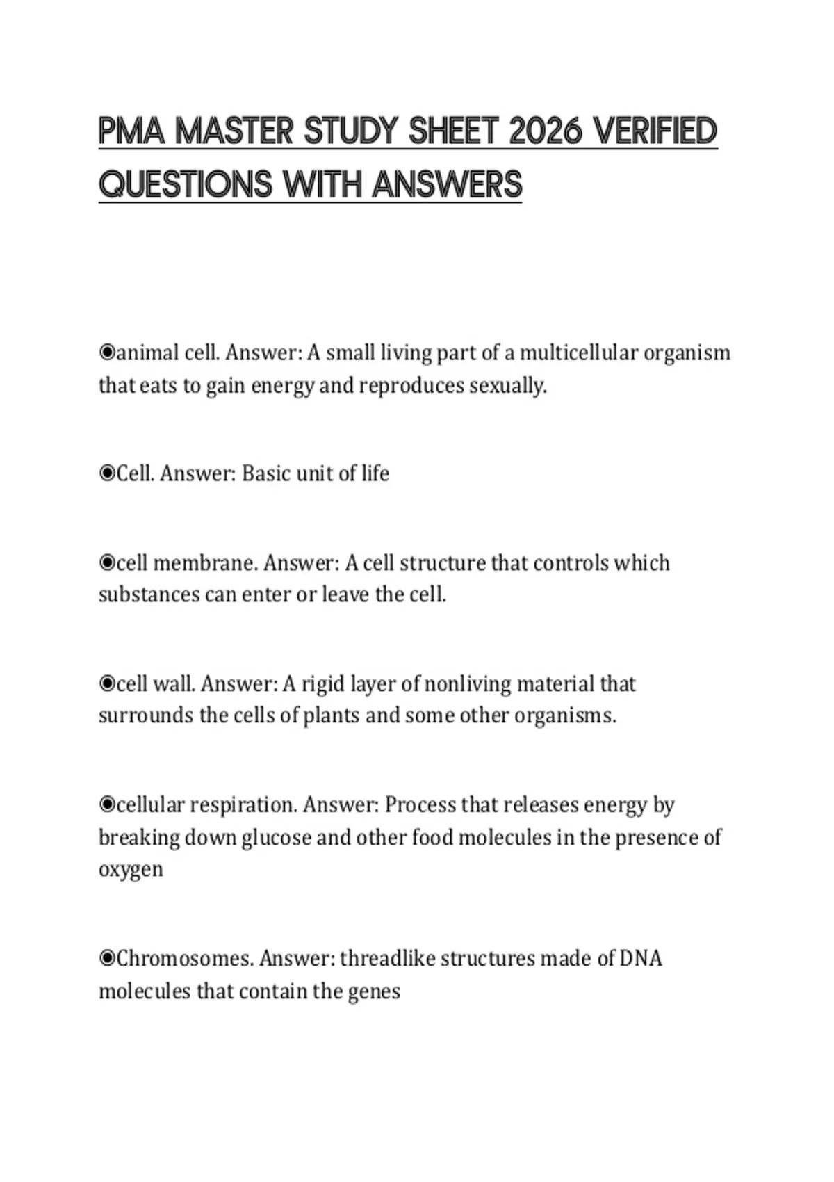 Pma Study PMA MASTER STUDY SHEET 2026 VERIFIED QUESTIONS WITH ANSWERS - PMA ...