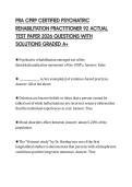 PRA CPRP CERTIFIED PSYCHIATRIC REHABILITATION PRACTITIONER 92 ACTUAL TEST PAPER 2026 QUESTIONS WITH SOLUTIONS GRADED A&plus;