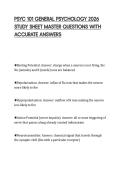 PSYC 101 GENERAL PSYCHOLOGY 2026 STUDY SHEET MASTER QUESTIONS WITH ACCURATE ANSWERS
