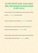 AZ STATE SPECIFIC EXAM &lpar;Latest Update 2026 - 2027&rpar; Questions & Answers -Grade A- 100- Correct