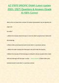 AZ STATE SPECIFIC EXAM &lpar;Latest Update 2026 - 2027&rpar; Questions & Answers -Grade A- 100- Correct