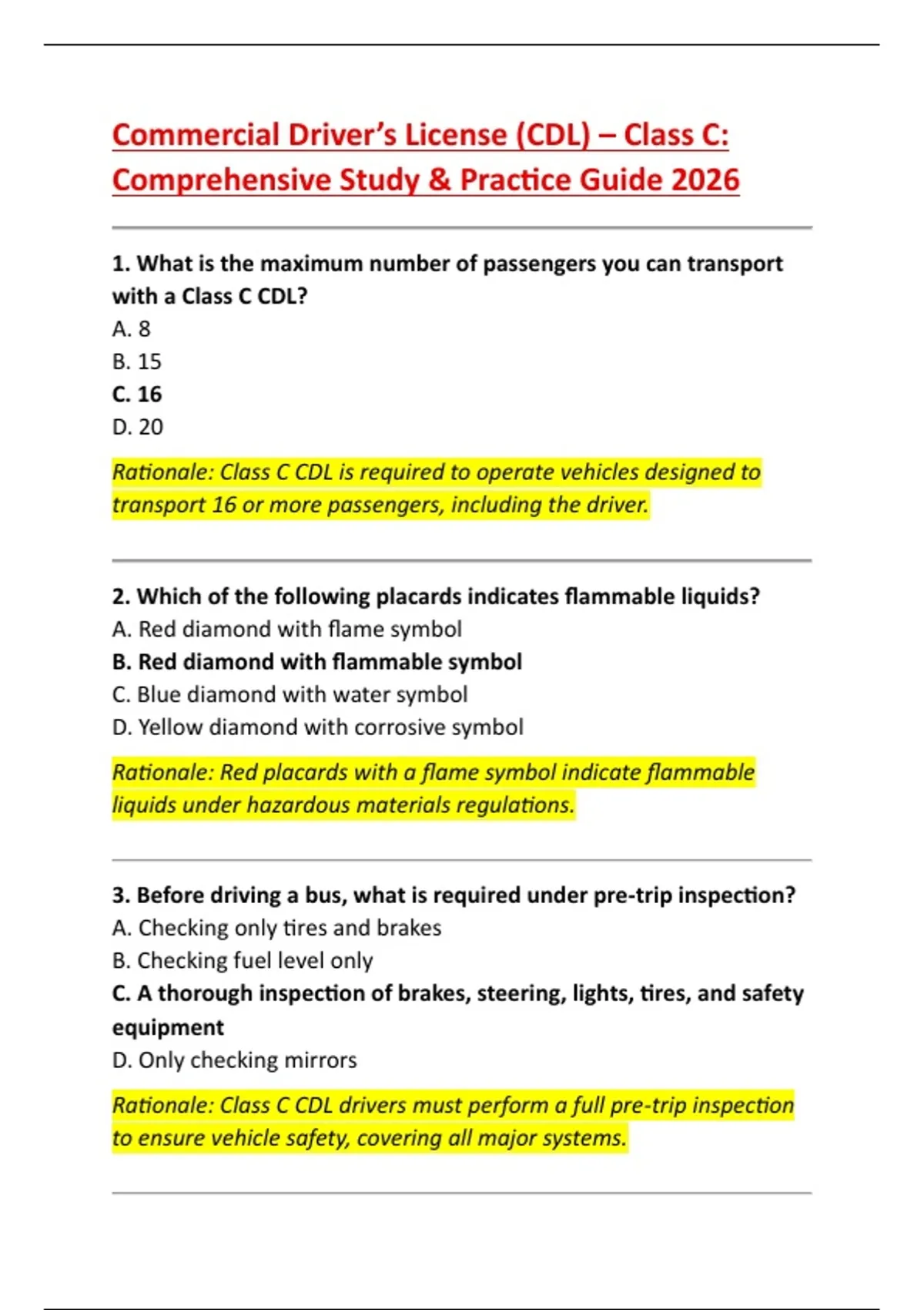 “Commercial Driver’s License (CDL) Class C: Complete Study & Practice ...