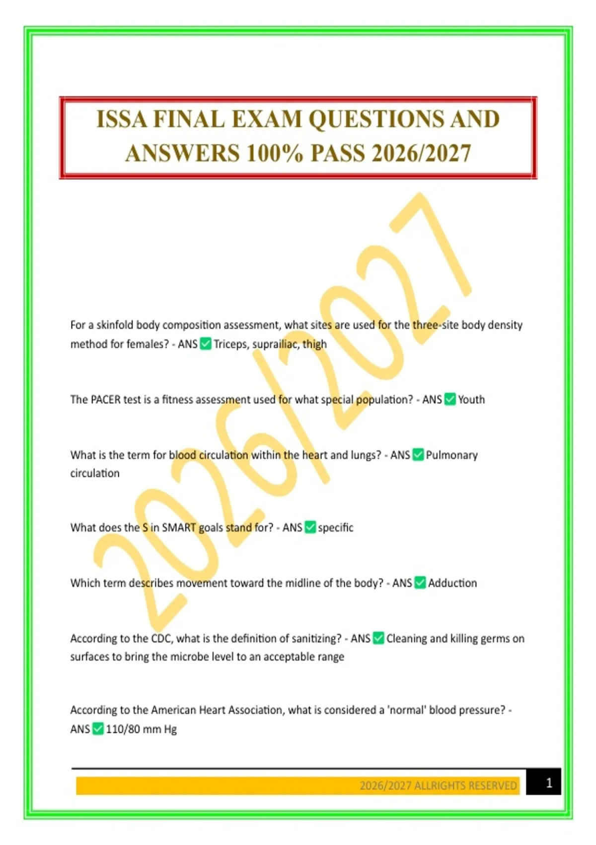 ISSA FINAL EXAM QUESTIONS AND ANSWERS 100% PASS 2026/2027 - ISSA ...