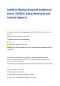 Certified Medical-Surgical Registered Nurse &lpar;CMSRN&rpar; Exam Questions and Correct Answers