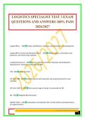 LOGISTICS SPECIALIST TEST 3 EXAM QUESTIONS AND ANSWERS 100&percnt; PASS 2026&sol;2027