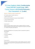 US Army Explosive Safety Familiarization Exam 2026&sol;2027 Actual Exam &vert; 100&percnt; Correct Answers with Detailed Rationales &vert; Pass Guaranteed - A&plus; Graded