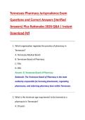 Tennessee Pharmacy Jurisprudence Exam  Questions and Correct Answers &lpar;Verified  Answers&rpar; Plus Rationales 2026 Q&A &vert; Instant  Download Pdf 
