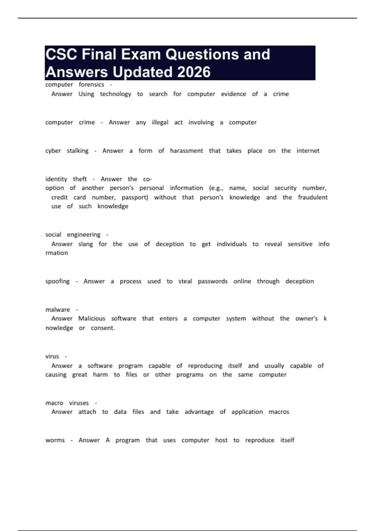 Sample Csc Exam Questions Math CSC Final Exam Questions and Answers Updated 2026 - Csc - Stuvia US